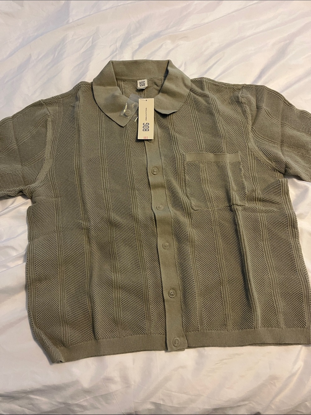 BDG Olive Green Knit Polo Cardigan with Pocket